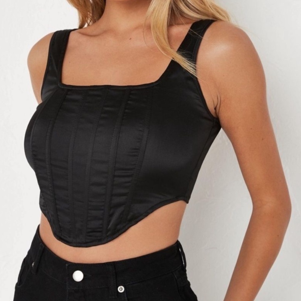 Black Misguided Satin Corset Top